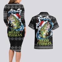 Funny Fishmas Bass Couples Matching Long Sleeve Bodycon Dress and Hawaiian Shirt Fish Santa Hat Christmas Vibes - Wonder Print Shop