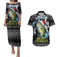 Funny Fishmas Bass Couples Matching Puletasi and Hawaiian Shirt Fish Santa Hat Christmas Vibes - Wonder Print Shop
