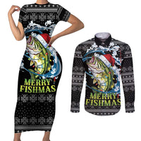 Funny Fishmas Bass Couples Matching Short Sleeve Bodycon Dress and Long Sleeve Button Shirt Fish Santa Hat Christmas Vibes - Wonder Print Shop