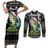 Funny Fishmas Bass Couples Matching Short Sleeve Bodycon Dress and Long Sleeve Button Shirt Fish Santa Hat Christmas Vibes - Wonder Print Shop
