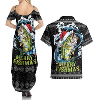 Funny Fishmas Bass Couples Matching Summer Maxi Dress and Hawaiian Shirt Fish Santa Hat Christmas Vibes - Wonder Print Shop