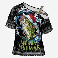 Funny Fishmas Bass Cross Shoulder Shirt Fish Santa Hat Christmas Vibes - Wonder Print Shop