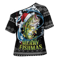 Funny Fishmas Bass Cross Shoulder Shirt Fish Santa Hat Christmas Vibes - Wonder Print Shop