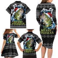 Funny Fishmas Bass Family Matching Long Sleeve Bodycon Dress and Hawaiian Shirt Fish Santa Hat Christmas Vibes - Wonder Print Shop