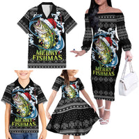 Funny Fishmas Bass Family Matching Off The Shoulder Long Sleeve Dress and Hawaiian Shirt Fish Santa Hat Christmas Vibes - Wonder Print Shop
