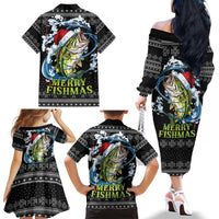 Funny Fishmas Bass Family Matching Off The Shoulder Long Sleeve Dress and Hawaiian Shirt Fish Santa Hat Christmas Vibes - Wonder Print Shop