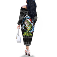 Funny Fishmas Bass Family Matching Off The Shoulder Long Sleeve Dress and Hawaiian Shirt Fish Santa Hat Christmas Vibes - Wonder Print Shop