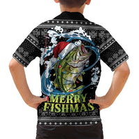 Funny Fishmas Bass Family Matching Off Shoulder Short Dress and Hawaiian Shirt Fish Santa Hat Christmas Vibes - Wonder Print Shop