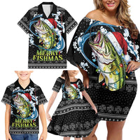 Funny Fishmas Bass Family Matching Off Shoulder Short Dress and Hawaiian Shirt Fish Santa Hat Christmas Vibes - Wonder Print Shop