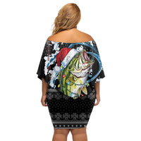 Funny Fishmas Bass Family Matching Off Shoulder Short Dress and Hawaiian Shirt Fish Santa Hat Christmas Vibes - Wonder Print Shop