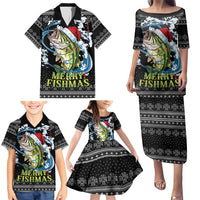 Funny Fishmas Bass Family Matching Puletasi and Hawaiian Shirt Fish Santa Hat Christmas Vibes - Wonder Print Shop