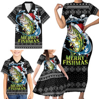 Funny Fishmas Bass Family Matching Short Sleeve Bodycon Dress and Hawaiian Shirt Fish Santa Hat Christmas Vibes - Wonder Print Shop