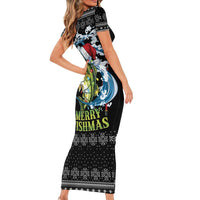 Funny Fishmas Bass Family Matching Short Sleeve Bodycon Dress and Hawaiian Shirt Fish Santa Hat Christmas Vibes - Wonder Print Shop