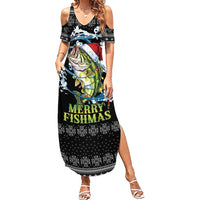 Funny Fishmas Bass Family Matching Summer Maxi Dress and Hawaiian Shirt Fish Santa Hat Christmas Vibes - Wonder Print Shop