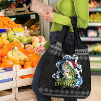 Funny Fishmas Bass Grocery Bag Fish Santa Hat Christmas Vibes - Wonder Print Shop