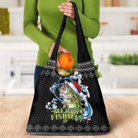 Funny Fishmas Bass Grocery Bag Fish Santa Hat Christmas Vibes - Wonder Print Shop