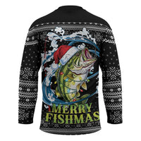 Funny Fishmas Bass Hockey Jersey Fish Santa Hat Christmas Vibes - Wonder Print Shop