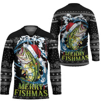 Funny Fishmas Bass Hockey Jersey Fish Santa Hat Christmas Vibes - Wonder Print Shop