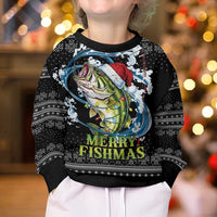 Funny Fishmas Bass Kid Ugly Christmas Sweater Fish Santa Hat Christmas Vibes - Wonder Print Shop