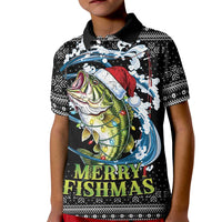 Funny Fishmas Bass Kid Polo Shirt Fish Santa Hat Christmas Vibes - Wonder Print Shop