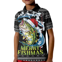 Funny Fishmas Bass Kid Polo Shirt Fish Santa Hat Christmas Vibes - Wonder Print Shop