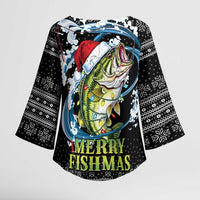Funny Fishmas Bass Kimono Sleeve Blouse Fish Santa Hat Christmas Vibes - Wonder Print Shop
