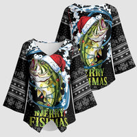 Funny Fishmas Bass Kimono Sleeve Blouse Fish Santa Hat Christmas Vibes - Wonder Print Shop