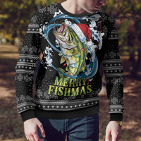 Funny Fishmas Bass Ugly Christmas Sweater Fish Santa Hat Christmas Vibes - Wonder Print Shop