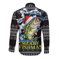 Funny Fishmas Bass Long Sleeve Button Shirt Fish Santa Hat Christmas Vibes - Wonder Print Shop