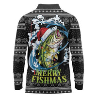 Funny Fishmas Bass Long Sleeve Polo Shirt Fish Santa Hat Christmas Vibes - Wonder Print Shop