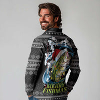 Funny Fishmas Bass Long Sleeve Polo Shirt Fish Santa Hat Christmas Vibes - Wonder Print Shop