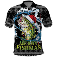 Funny Fishmas Bass Polo Shirt Fish Santa Hat Christmas Vibes - Wonder Print Shop