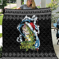 Funny Fishmas Bass Quilt Fish Santa Hat Christmas Vibes - Wonder Print Shop