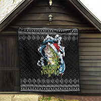 Funny Fishmas Bass Quilt Fish Santa Hat Christmas Vibes - Wonder Print Shop