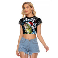 Funny Fishmas Bass Raglan Cropped T Shirt Fish Santa Hat Christmas Vibes - Wonder Print Shop