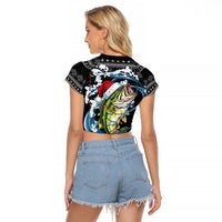Funny Fishmas Bass Raglan Cropped T Shirt Fish Santa Hat Christmas Vibes - Wonder Print Shop