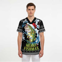 Funny Fishmas Bass Scrub Top Fish Santa Hat Christmas Vibes - Wonder Print Shop