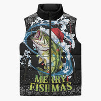 Funny Fishmas Bass Sleeveless Puffer Jacket Fish Santa Hat Christmas Vibes - Wonder Print Shop
