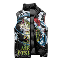 Funny Fishmas Bass Sleeveless Puffer Jacket Fish Santa Hat Christmas Vibes - Wonder Print Shop