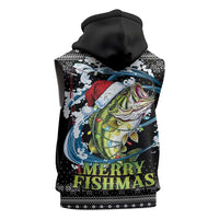 Funny Fishmas Bass Sleeveless Zip Hoodie Fish Santa Hat Christmas Vibes - Wonder Print Shop