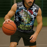 Funny Fishmas Bass Sleeveless Zip Hoodie Fish Santa Hat Christmas Vibes - Wonder Print Shop