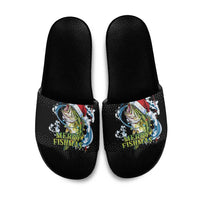 Funny Fishmas Bass Slide Sandals Fish Santa Hat Christmas Vibes - Wonder Print Shop