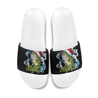 Funny Fishmas Bass Slide Sandals Fish Santa Hat Christmas Vibes - Wonder Print Shop