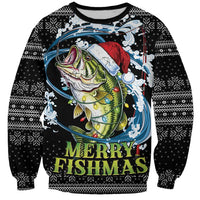 Funny Fishmas Bass Sweatshirt Fish Santa Hat Christmas Vibes - Wonder Print Shop