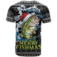 Funny Fishmas Bass T Shirt Fish Santa Hat Christmas Vibes - Wonder Print Shop
