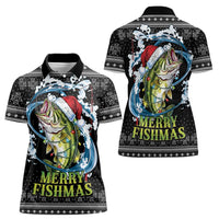 Funny Fishmas Bass Women Polo Shirt Fish Santa Hat Christmas Vibes - Wonder Print Shop