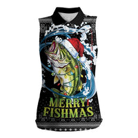 Funny Fishmas Bass Women Sleeveless Polo Shirt Fish Santa Hat Christmas Vibes - Wonder Print Shop