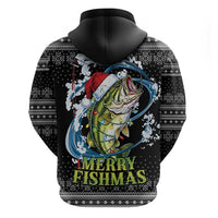 Funny Fishmas Bass Zip Hoodie Fish Santa Hat Christmas Vibes - Wonder Print Shop