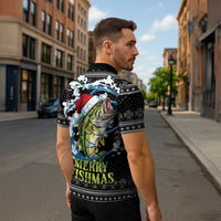 Funny Fishmas Bass Zipper Polo Shirt Fish Santa Hat Christmas Vibes - Wonder Print Shop
