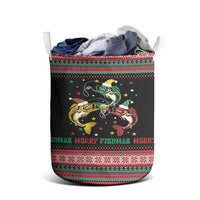 Funny Fishmas Bass Laundry Basket Christmas Santa Hat Lights - Wonder Print Shop